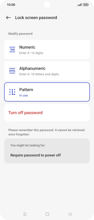 Press Turn off password. Press Turn off password.