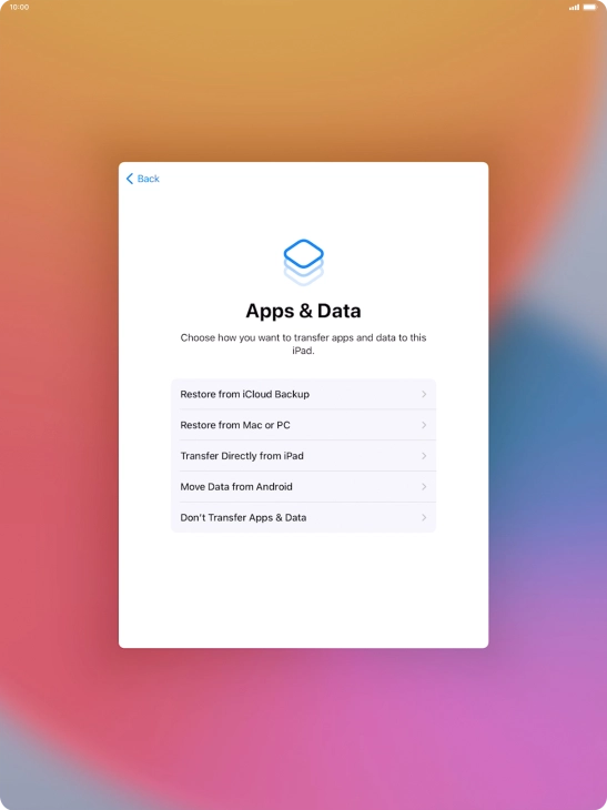 Press Don't Transfer Apps & Data and follow the instructions on the screen to finish the activation. Press Don't Transfer Apps & Data and follow the instructions on the screen to finish the activation.