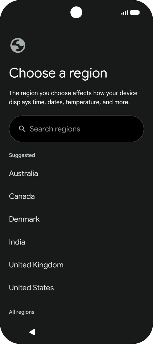 Press the required country or area. Press the required country or area.