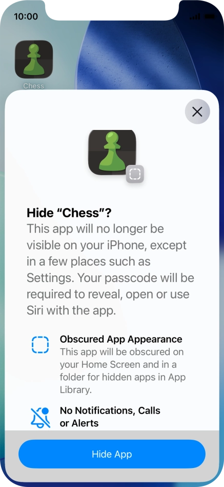 Press Hide App. Press Hide App.