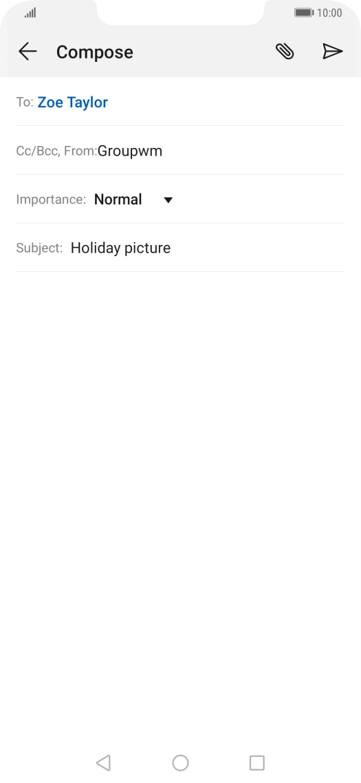 Press the text input field and write the text for your email message. Press the text input field and write the text for your email message.