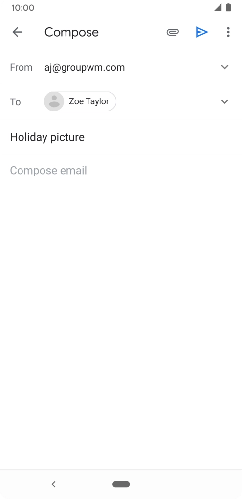 Press the text input field and write the text for your email. Press the text input field and write the text for your email.