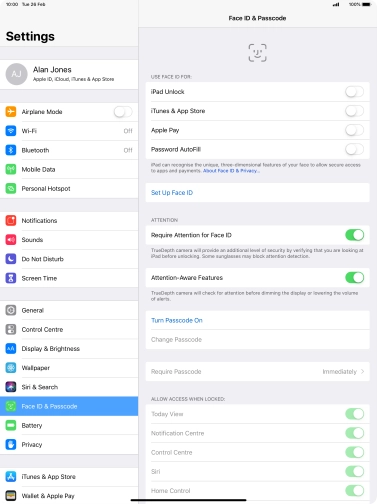 Press Turn Passcode On and key in a lock code of your own choice twice. Press Turn Passcode On and key in a lock code of your own choice twice.