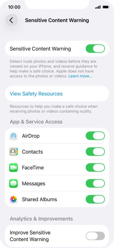 Press the indicators next to the required applications to turn the function on or off. Press the indicators next to the required applications to turn the function on or off.