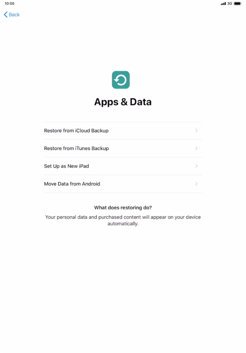 You can restore content from an iCloud backup when your tablet is activated for the first time and after a factory reset. When this screen is displayed, your tablet is ready to restore content from an iCloud backup. You can restore content from an iCloud backup when your tablet is activated for the first time and after a factory reset. When this screen is displayed, your tablet is ready to restore content from an iCloud backup.