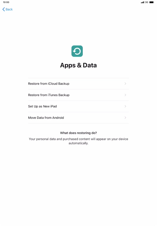 You can restore content from an iCloud backup when your tablet is activated for the first time and after a factory reset. When this screen is displayed, your tablet is ready to restore content from an iCloud backup. You can restore content from an iCloud backup when your tablet is activated for the first time and after a factory reset. When this screen is displayed, your tablet is ready to restore content from an iCloud backup.