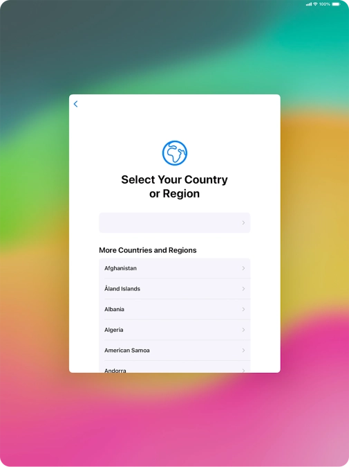 Press the required country or area. Press the required country or area.