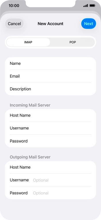 Press Username and key in the username for your email account. Press Username and key in the username for your email account.