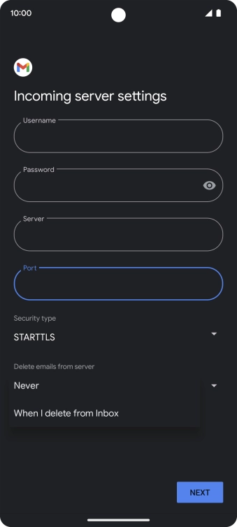 Press Never to keep email on the server when you delete them on your phone. Press Never to keep email on the server when you delete them on your phone.