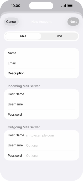 Press Host Name and key in the name of your email provider's outgoing server. Press Host Name and key in the name of your email provider's outgoing server.