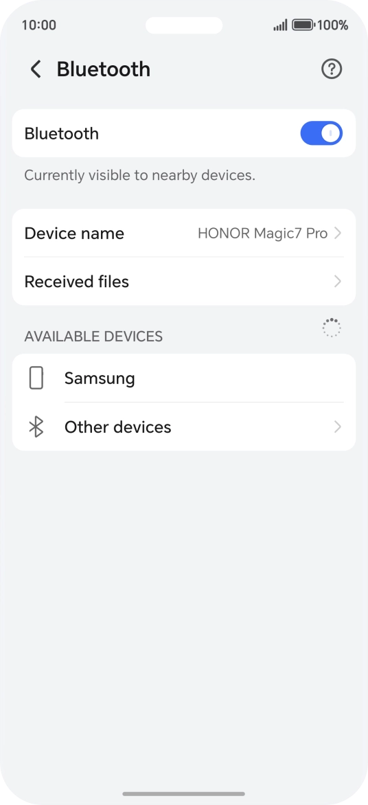 Press the required Bluetooth device and follow the instructions on the screen to pair the device with your phone. Press the required Bluetooth device and follow the instructions on the screen to pair the device with your phone.