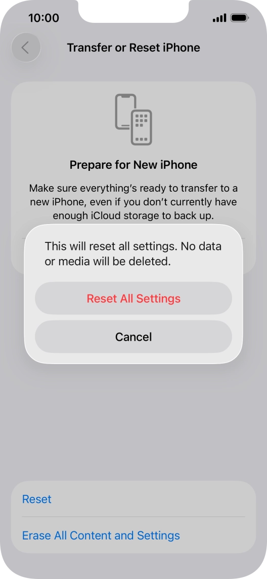Press Reset All Settings. Press Reset All Settings.