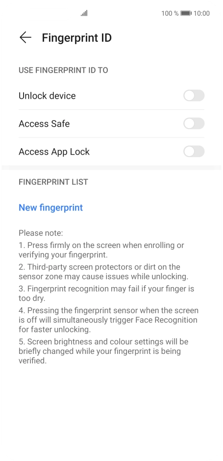 Press New fingerprint. Press New fingerprint.