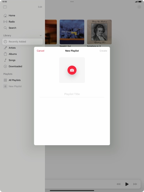 Press the text input field and key in a name for the playlist. Press the text input field and key in a name for the playlist.