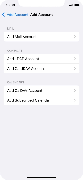 Press Add Mail Account. Press Add Mail Account.