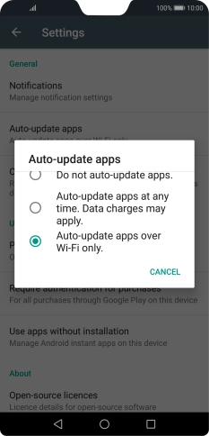 To turn on automatic update of apps using mobile network, press Auto-update apps at any time. Data charges may apply.. To turn on automatic update of apps using mobile network, press Auto-update apps at any time. Data charges may apply..