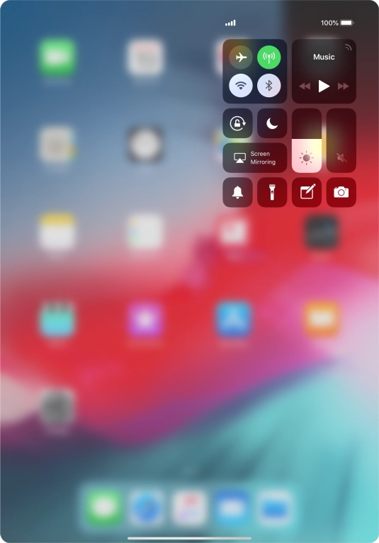 Press the flight mode icon to turn the function on or off. Press the flight mode icon to turn the function on or off.