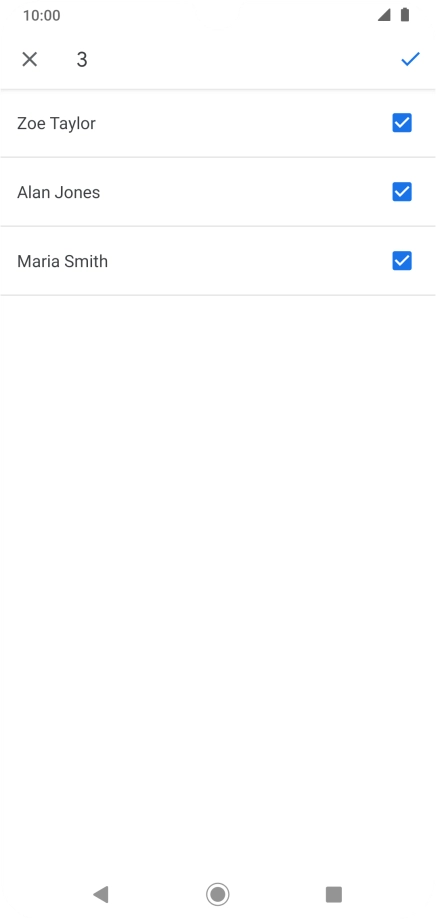Press the fields next to the required contacts to select them. Press the fields next to the required contacts to select them.