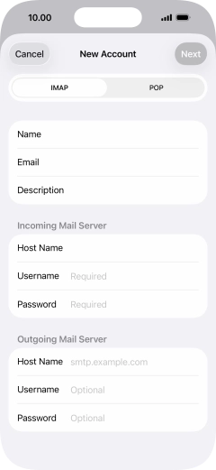 Press Username and key in the username for your email account. Press Username and key in the username for your email account.