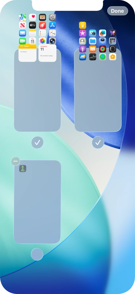 Press the delete icon next to the required home screen page. Press the delete icon next to the required home screen page.