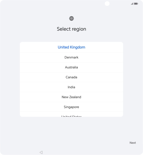 Press the required country or area. Press the required country or area.
