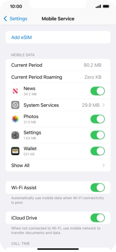 Press the indicators next to the required applications to turn the function on or off. Press the indicators next to the required applications to turn the function on or off.