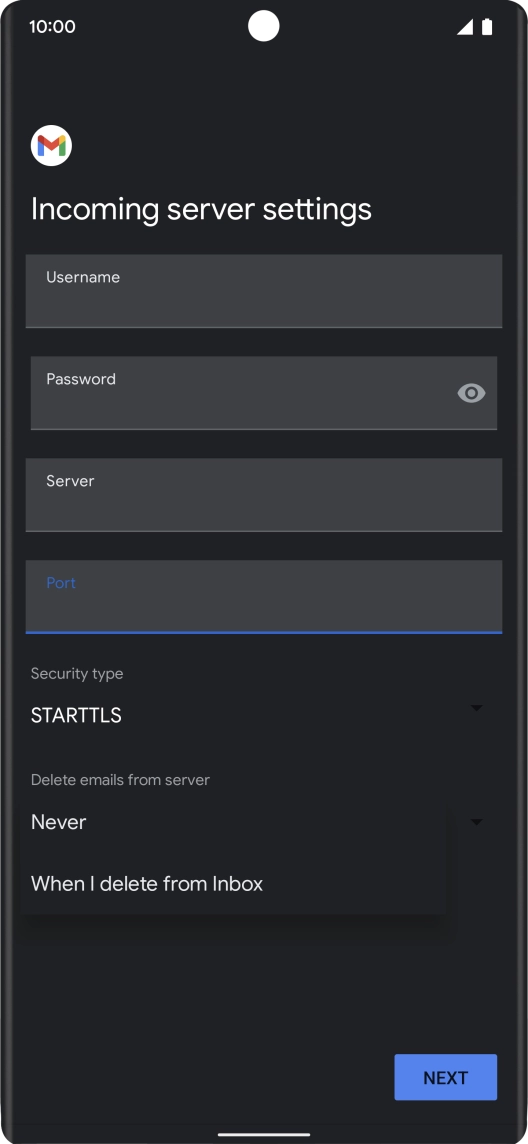 Press Never to keep email on the server when you delete them on your phone. Press Never to keep email on the server when you delete them on your phone.