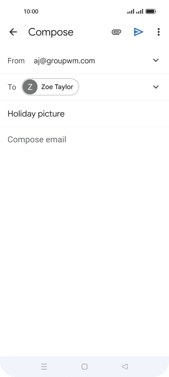 Press the text input field and write the text for your email. Press the text input field and write the text for your email.