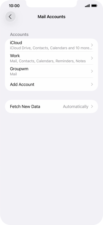 Press the name of the email account you've just set up. Press the name of the email account you've just set up.
