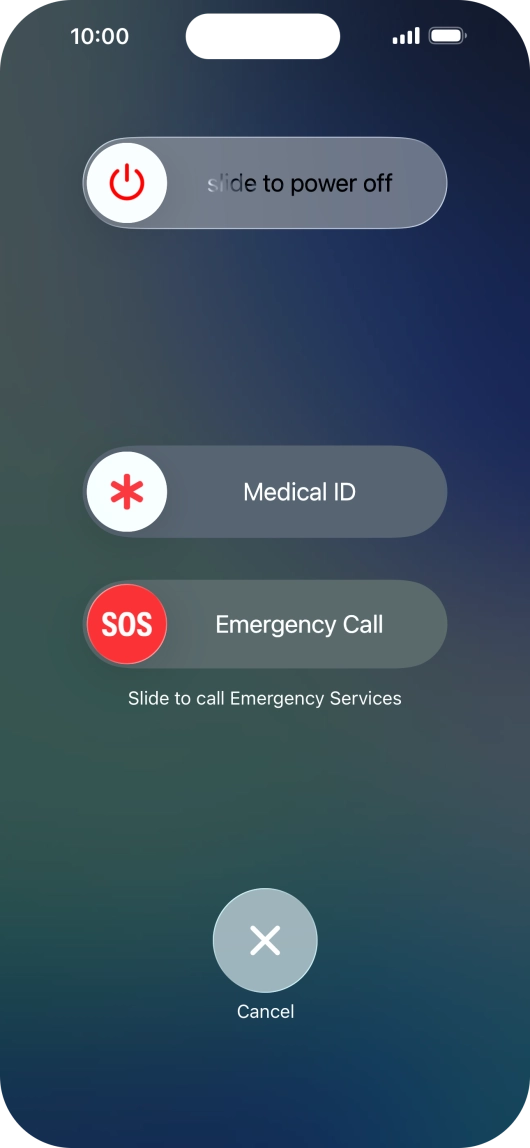 Press and drag the power off icon right. Press and drag the power off icon right.