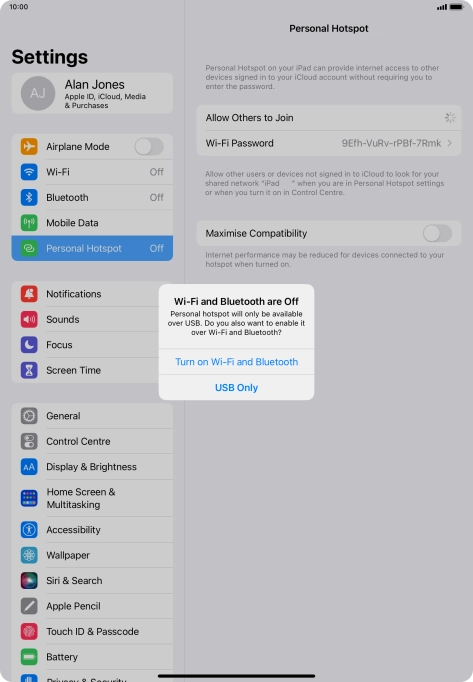 If Wi-Fi is turned off, press Turn on Wi-Fi and Bluetooth. If Wi-Fi is turned off, press Turn on Wi-Fi and Bluetooth.