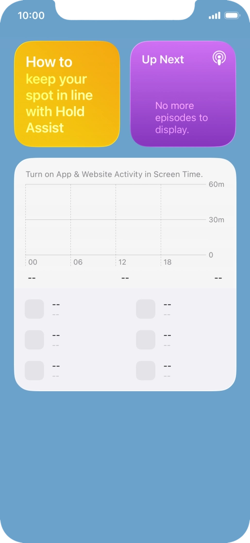 Slide your finger up or down on the screen to see more widgets. Slide your finger up or down on the screen to see more widgets.