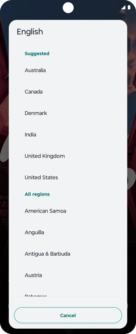 Press the required country or area. Press the required country or area.