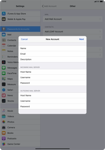 Press Username and key in the username for your email account. Press Username and key in the username for your email account.