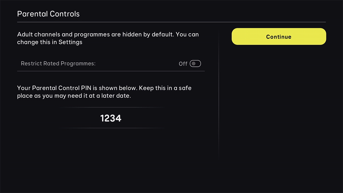 Select the required settings and highlight Continue. Select the required settings and highlight Continue.