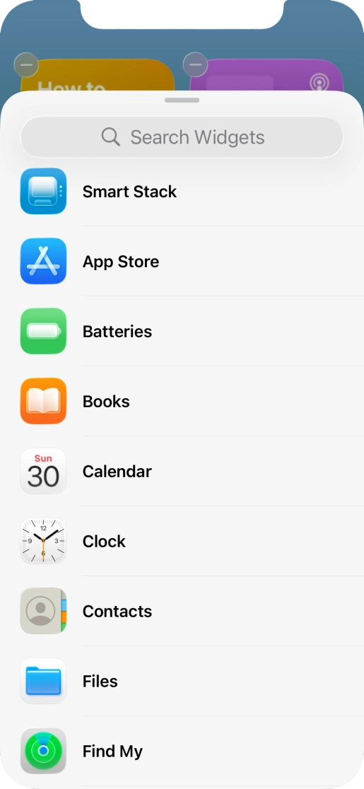 Press the required widget. Press the required widget.