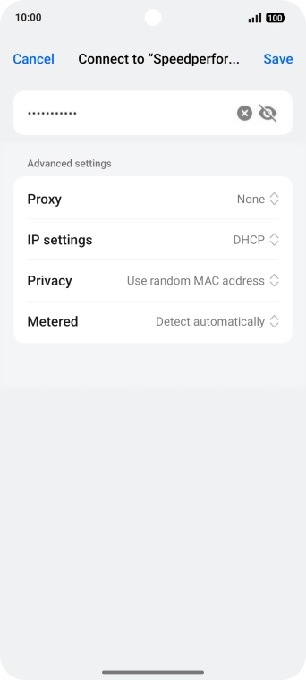 Key in the password for the Wi-Fi network and press Save. Key in the password for the Wi-Fi network and press Save.
