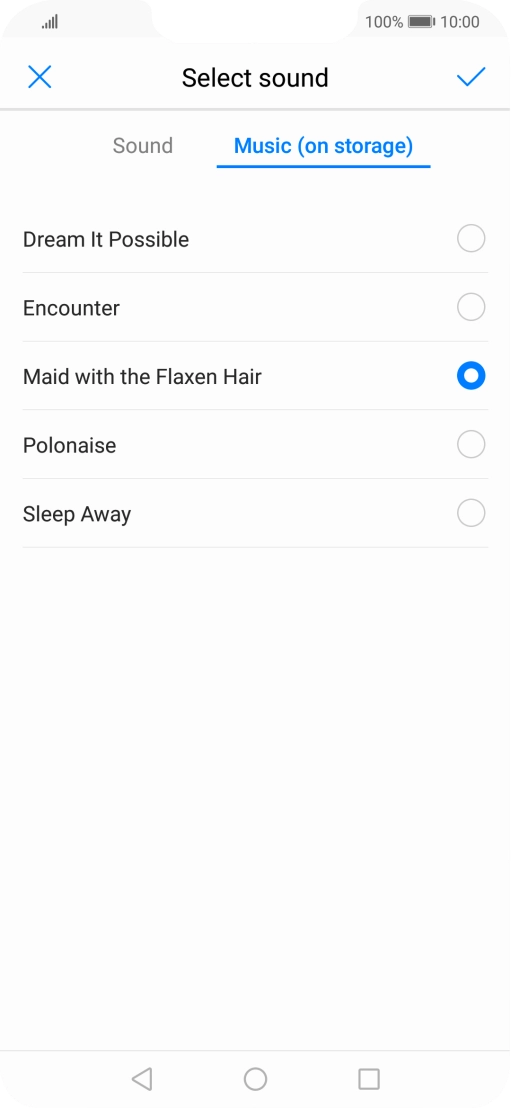 Once you've found a ring tone you like, press the confirm icon. Once you've found a ring tone you like, press the confirm icon.