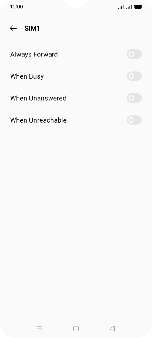 Press the indicator next to the required divert type. Press the indicator next to the required divert type.
