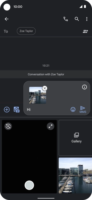 Press the send icon when you've finished your MMS. Press the send icon when you've finished your MMS.