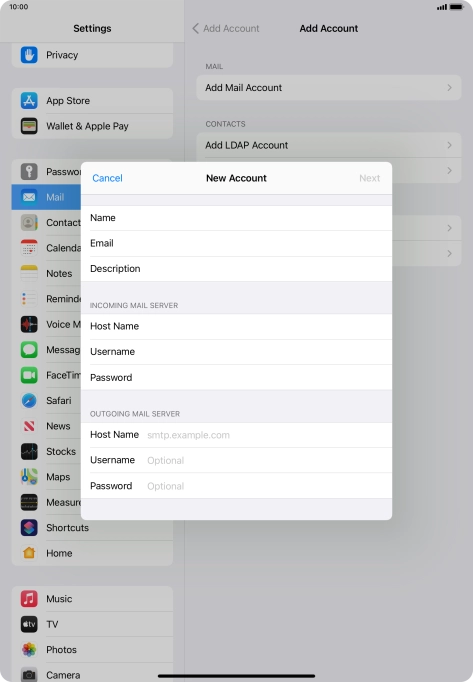 Press Host Name and key in the name of your email provider's outgoing server. Press Host Name and key in the name of your email provider's outgoing server.