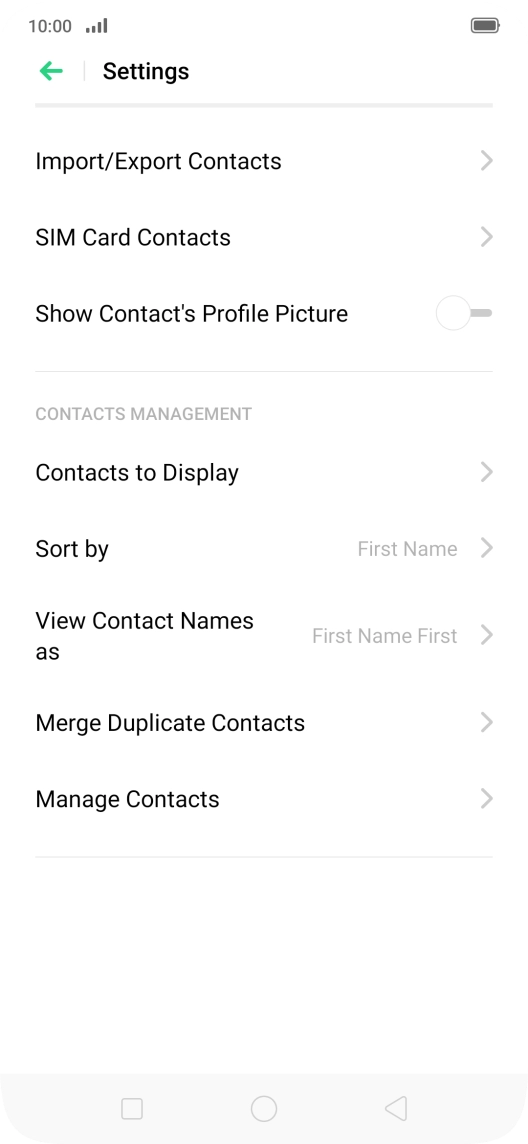 Press SIM Card Contacts. Press SIM Card Contacts.
