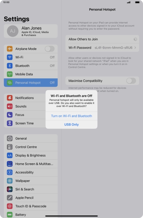 If Wi-Fi is turned off, press Turn on Wi-Fi and Bluetooth. If Wi-Fi is turned off, press Turn on Wi-Fi and Bluetooth.