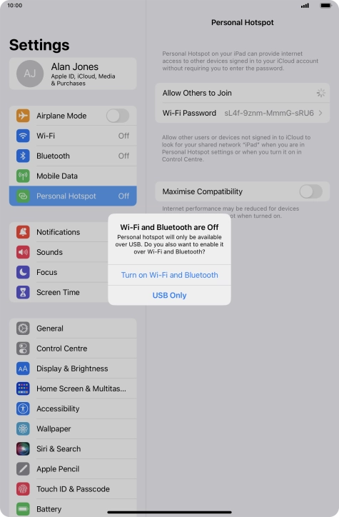 If Wi-Fi is turned off, press Turn on Wi-Fi and Bluetooth. If Wi-Fi is turned off, press Turn on Wi-Fi and Bluetooth.
