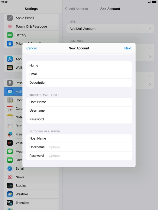 Press Username and key in the username for your email account. Press Username and key in the username for your email account.