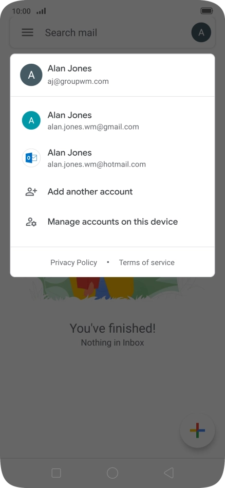 Press the required email account. Press the required email account.
