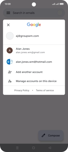 Press the required email account. Press the required email account.