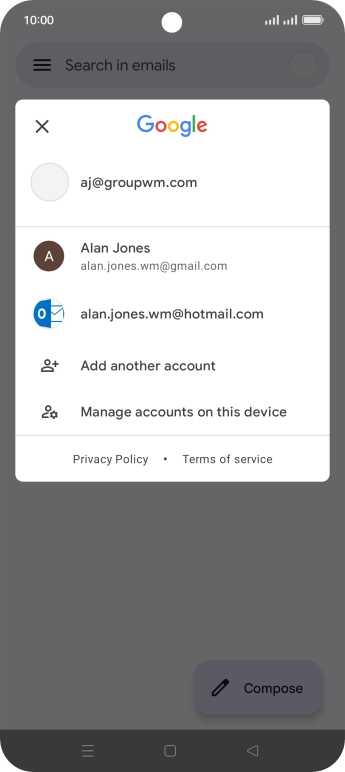 Press the required email account. Press the required email account.