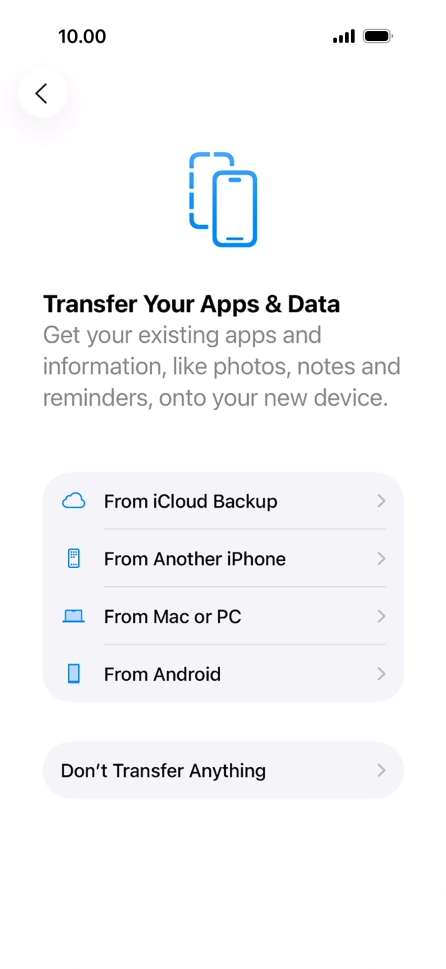 You can transfer content from an Android phone when your phone is activated for the first time and after a factory reset. When this screen is displayed, your phone is ready to transfer content from an Android phone. You can transfer content from an Android phone when your phone is activated for the first time and after a factory reset. When this screen is displayed, your phone is ready to transfer content from an Android phone.
