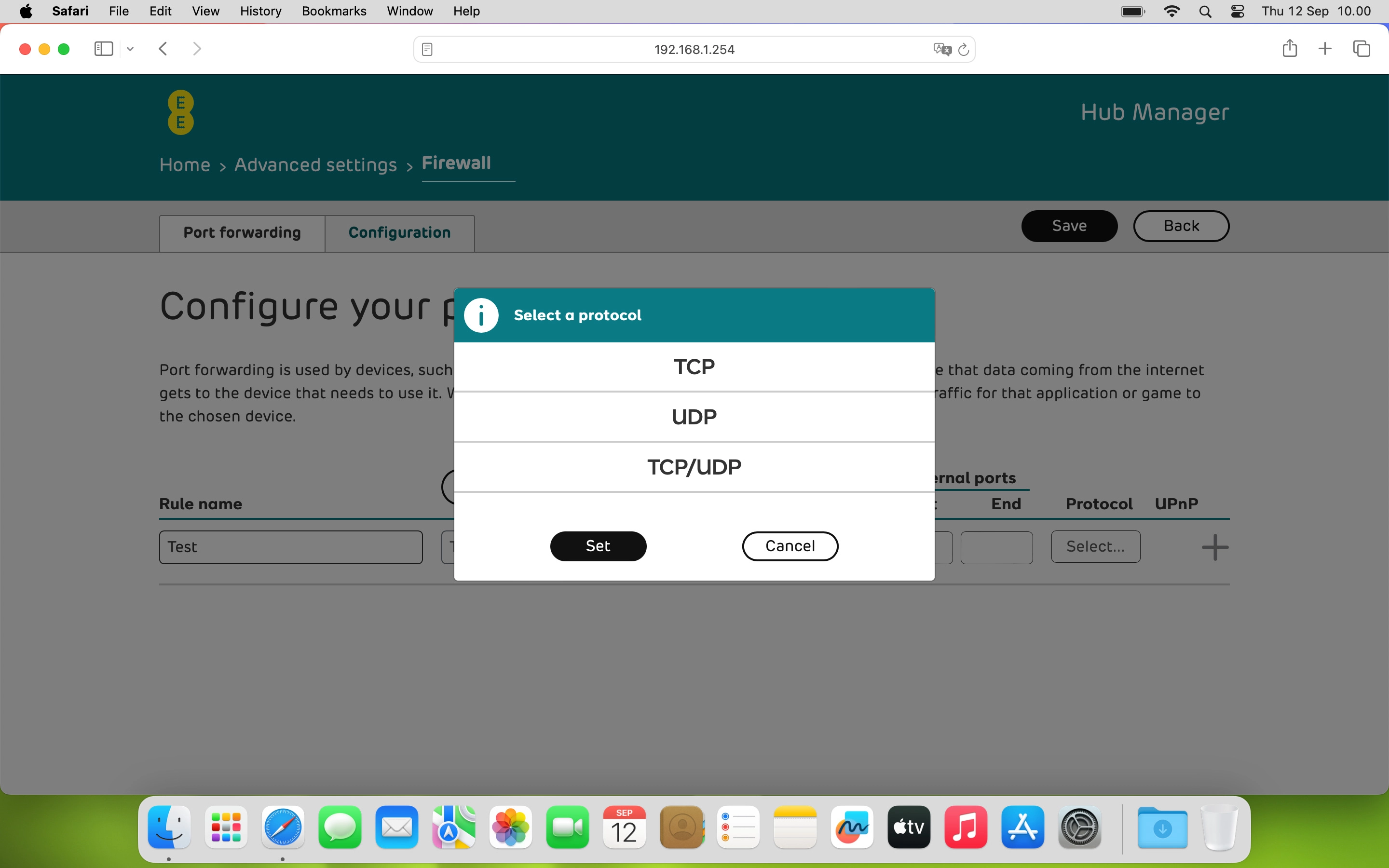 Click the required protocol type. Click the required protocol type.